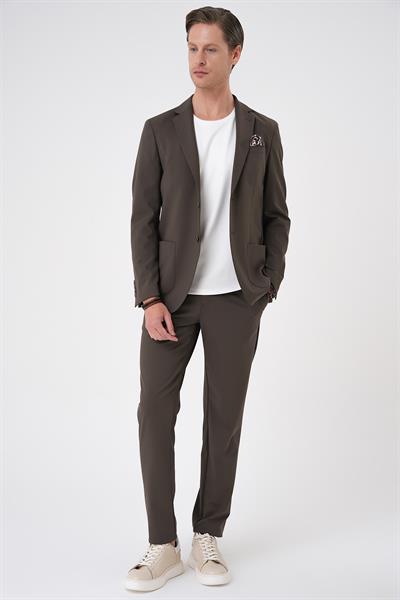 Comfort Fit Mono Yaka Torba Cep Esnek Pamuklu Toprak Ceket C 707