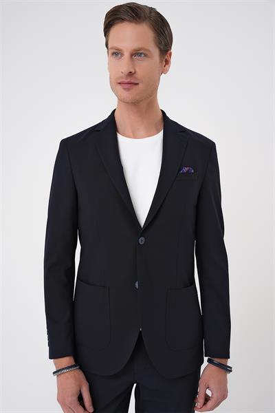 Comfort Fit Mono Yaka Torba Cep Casual Lacivert Ceket C 707