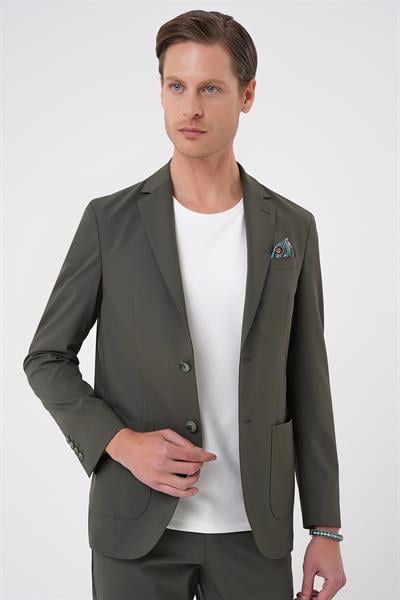 Comfort Fit Mono Yaka Torba Cep Casual Haki Ceket C 707