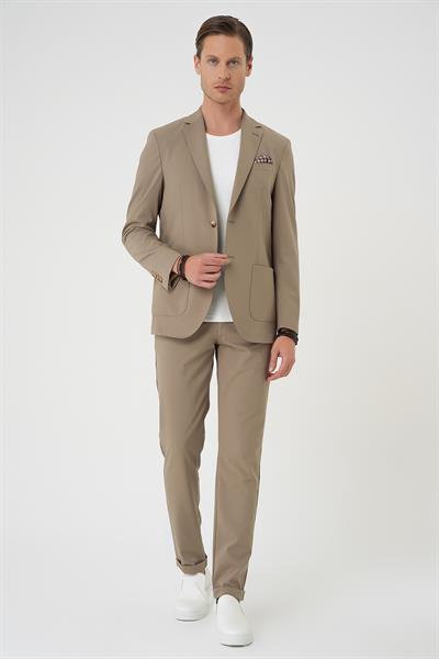 Comfort Fit Mono Yaka Torba Cep Casual Bej Ceket C 707