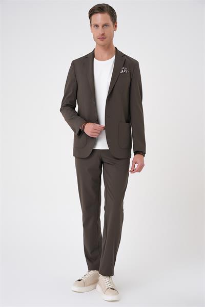 Comfort Fit Mono Yaka Torba Cep Esnek Pamuklu Toprak Ceket C 707