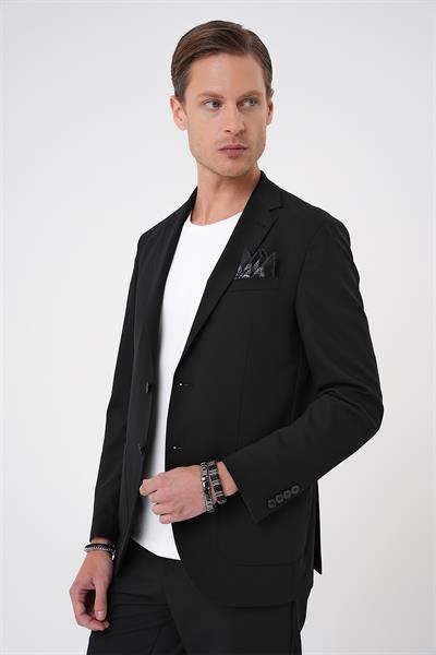 Comfort Fit Mono Yaka Torba Cep Casual Siyah Ceket C 707