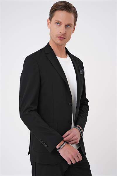 Comfort Fit Mono Yaka Torba Cep Casual Siyah Ceket C 707