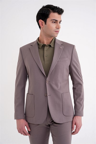 Comfort Fit Mono Yaka Torba Cep Esnek Yünlü Füme Spor Takım Elbise TK 931