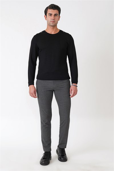 Comfort Fit Omuz Modelli Uzun Kollu Esnek Pamuk Siyah Tişört TS 933