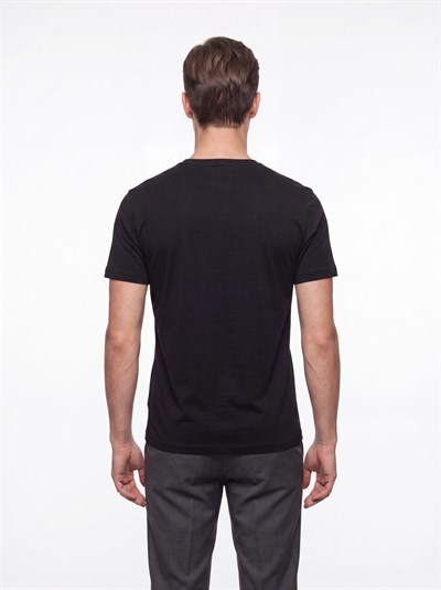 Comfort Fit Pamuklu Modal Kumaş Bisiklet Yaka Siyah Tişört TS 924