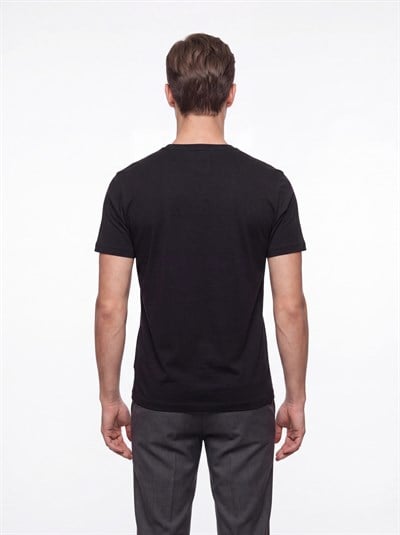 Comfort Fit Pamuklu Modal Kumaş Bisiklet Yaka Siyah Tişört TS 924
