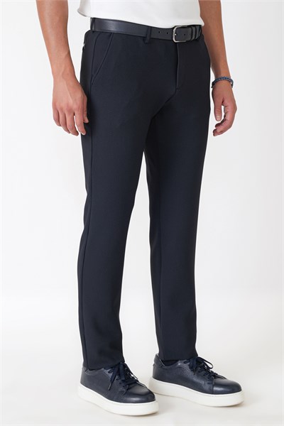 Comfort Fit Petek Dokuma Esnek Pamuklu Lacivert Pantolon P 1230