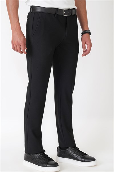 Comfort Fit Petek Dokuma Esnek Pamuklu Siyah Pantolon P 1230