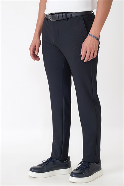 Comfort Fit Petek Dokuma Esnek Pamuklu Lacivert Pantolon P 1230
