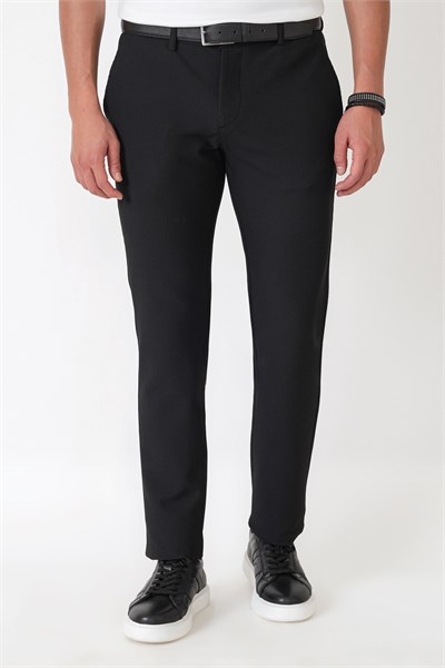 Comfort Fit Petek Dokuma Esnek Pamuklu Siyah Pantolon P 1230