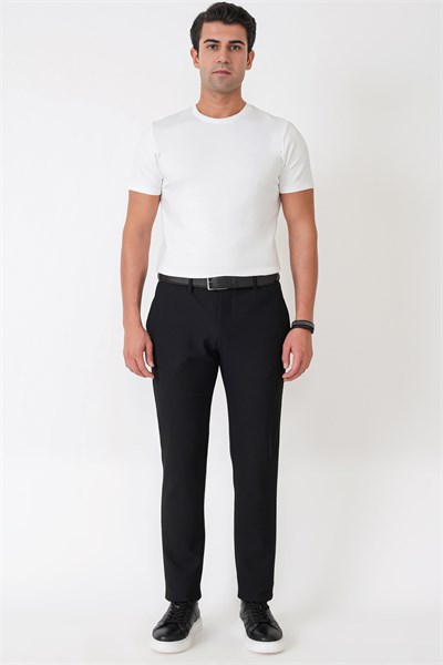 Comfort Fit Petek Dokuma Esnek Pamuklu Siyah Pantolon P 1230