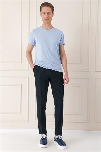 Comfort Fit Pileli İtalyan Çizgili Esnek Pamuk Casual Siyah Pantolon  P 1156