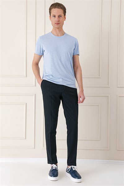Comfort Fit Pileli İtalyan Çizgili Esnek Pamuk Siyah Pantolon  P 1156