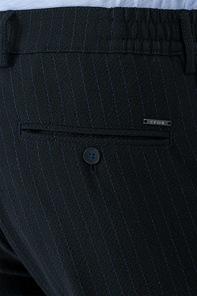 Comfort Fit Pileli İtalyan Çizgili Esnek Pamuk Siyah Pantolon  P 1156