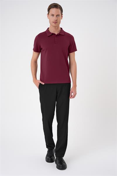 Comfort Fit Esnek Pamuk Düğmeli Bordo Polo Yaka Tişört Ts 886