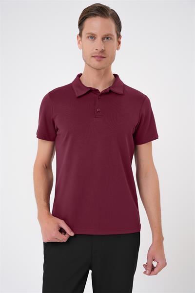 Comfort Fit Esnek Pamuk Düğmeli Bordo Polo Yaka Tişört Ts 886