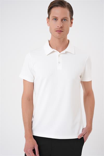 Comfort Fit Esnek Pamuk Düğmeli Ekru Polo Yaka Tişört Ts 886