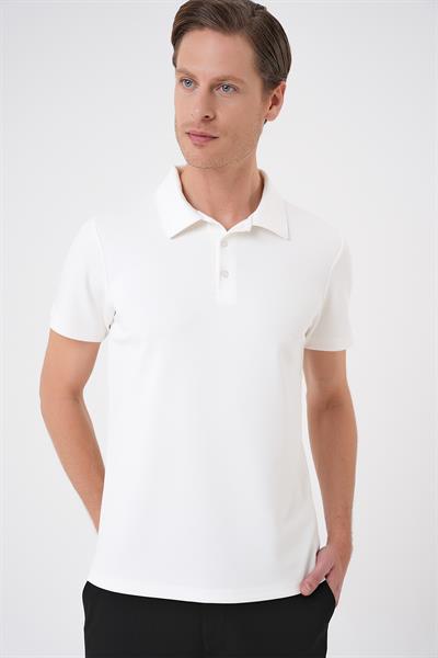 Comfort Fit Esnek Pamuk Düğmeli Ekru Polo Yaka Tişört Ts 886