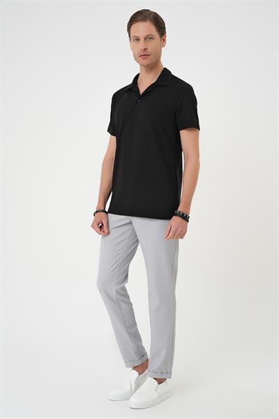 Comfort Fit Esnek Pamuk Düğmeli Siyah Polo Yaka Tişört Ts 886