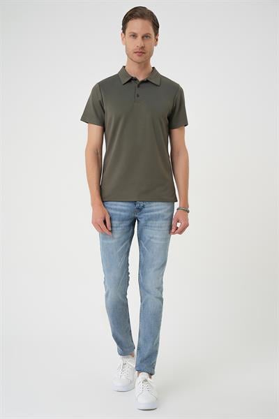 Comfort Fit Esnek Pamuk Düğmeli Haki Polo Yaka Tişört Ts 886