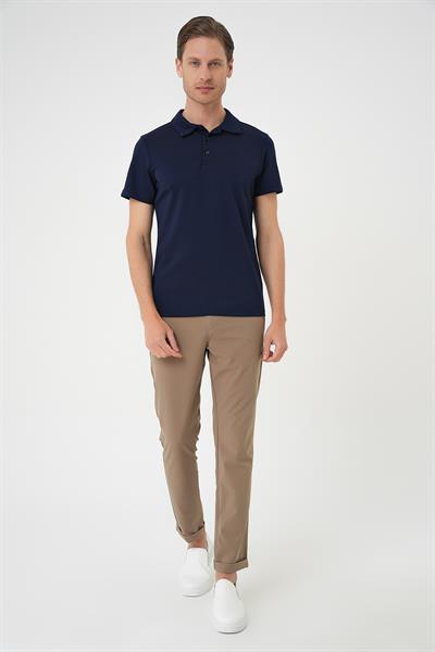 Comfort Fit Esnek Pamuk Düğmeli Lacivert Polo Yaka Tişört Ts 886