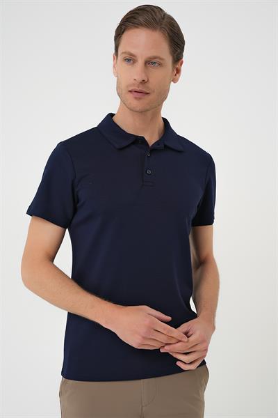 Comfort Fit Esnek Pamuk Düğmeli Lacivert Polo Yaka Tişört Ts 886