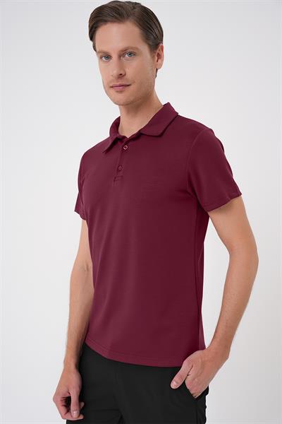 Comfort Fit Esnek Pamuk Düğmeli Bordo Polo Yaka Tişört Ts 886