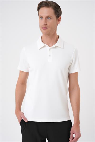 Comfort Fit Esnek Pamuk Düğmeli Ekru Polo Yaka Tişört Ts 886