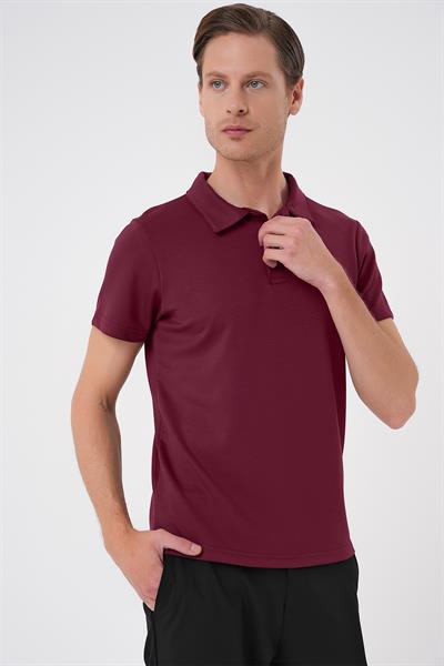 Comfort Fit Esnek Pamuk Düğmeli Bordo Polo Yaka Tişört Ts 886
