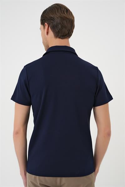 Comfort Fit Esnek Pamuk Düğmeli Lacivert Polo Yaka Tişört Ts 886