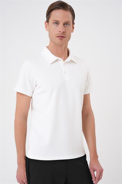 Comfort Fit Esnek Pamuk Düğmeli Ekru Polo Yaka Tişört Ts 886