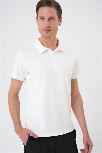 Comfort Fit Esnek Pamuk Düğmeli Ekru Polo Yaka Tişört Ts 886