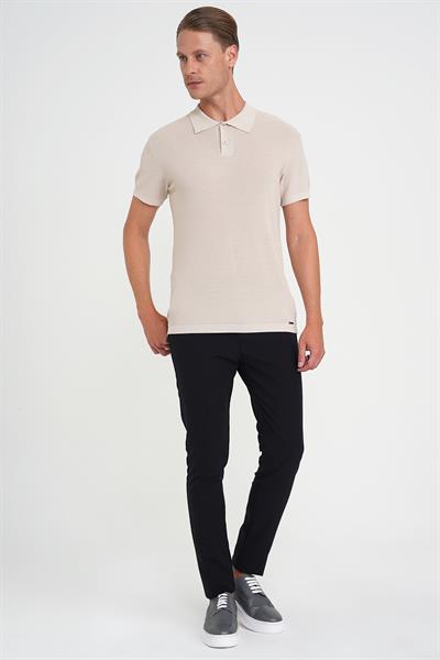 Comfort Fit Polo Yaka Kısa Kollu Bej Triko Tr 883