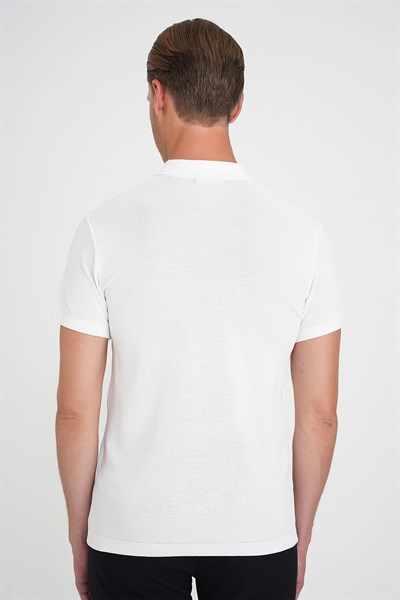 Comfort Fit Polo Yaka Kısa Kollu Ekru Triko Tr 883