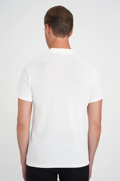 Comfort Fit Polo Yaka Kısa Kollu Ekru Triko Tr 883