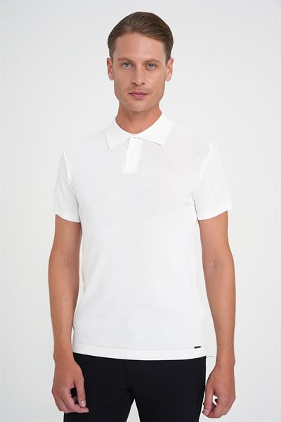 Comfort Fit Polo Yaka Kısa Kollu Ekru Triko Tr 883