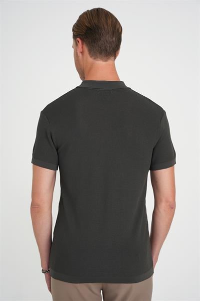 Comfort Fit Polo Yaka Kısa Kollu Haki Triko Tr 883