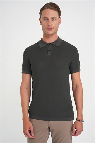 Comfort Fit Polo Yaka Kısa Kollu Haki Triko Tr 883