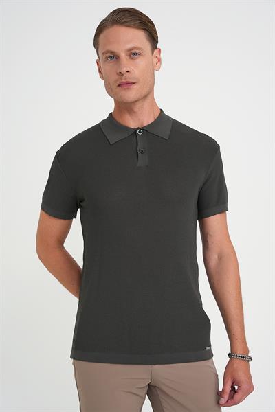 Comfort Fit Polo Yaka Kısa Kollu Haki Triko Tr 883