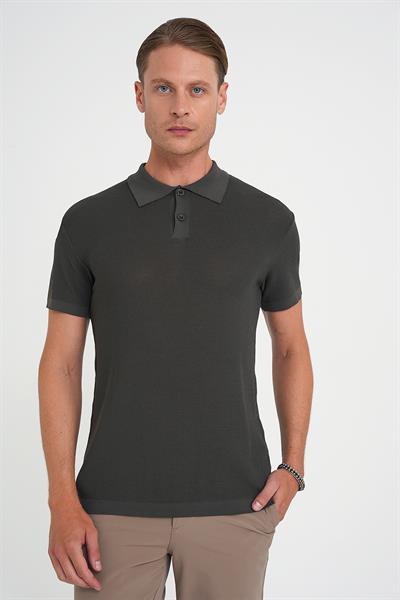Comfort Fit Polo Yaka Kısa Kollu Haki Triko Tr 883