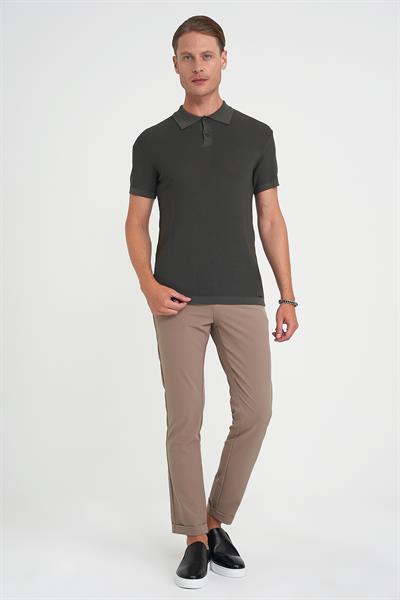 Comfort Fit Polo Yaka Kısa Kollu Haki Triko Tr 883