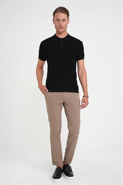 Comfort Fit Polo Yaka Kısa Kollu Siyah Triko Tr 883
