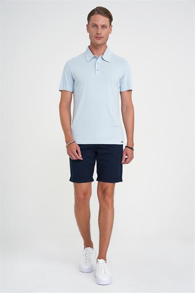 Comfort Fit Polo Yaka Modal Karışım Kısa Kol Casual Mavi Tişört Ts 903