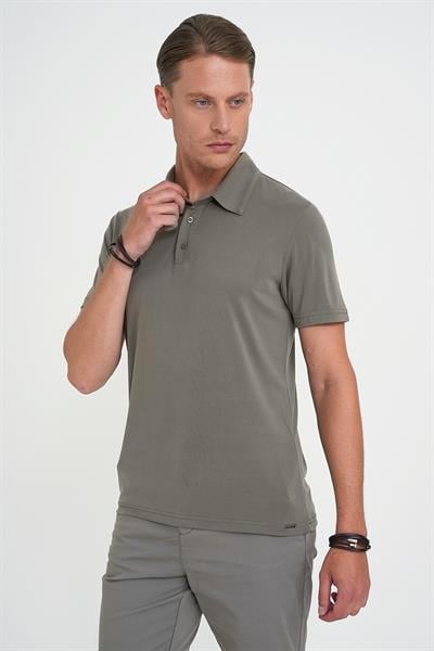 Comfort Fit Polo Yaka Modal Karışım Kısa Kol Casual Haki Tişört Ts 903