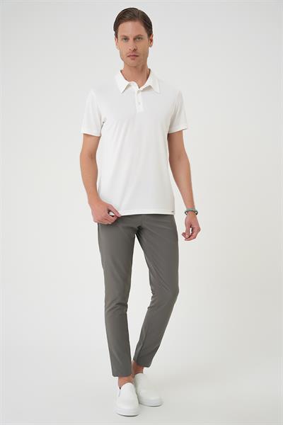 Comfort Fit Polo Yaka Modal Karışım Kısa Kol Casual Ekru Tişört Ts 903