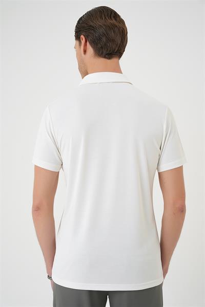 Comfort Fit Polo Yaka Modal Karışım Kısa Kol Casual Ekru Tişört Ts 903