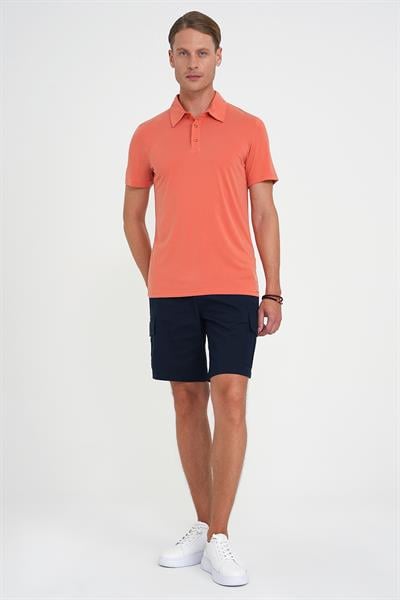 Comfort Fit Polo Yaka Modal Karışım Kısa Kol Casual Turuncu Tişört Ts 903