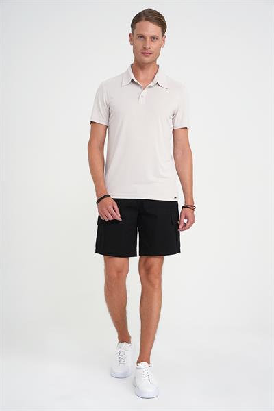 Comfort Fit Polo Yaka Modal Karışım Kısa Kol Casual Taş Tişört Ts 903