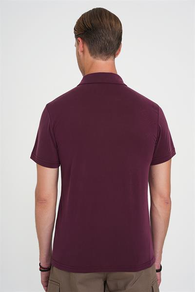 Comfort Fit Polo Yaka Modal Karışım Kısa Kol Casual Mürdüm Tişört Ts 903